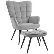 HOMCOM Armchair With Ottoman, Lounge Chair, Relaxation Chair, Upholstered Chair, Velvet Look, TV Chair, Dining Chair Up To 120 Kg, Light Grey, On Site - 1 - View 1