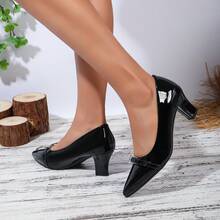 Décolleté con punta affusolata, tacco largo, fibbia con strass in pelle verniciata nera, stile alla moda per l'ufficio e gli spostamenti, suola nera resistente e versatile - nero - Visualizzare 4