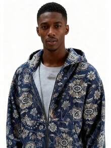 Men's Casual Street Retro Zipper Men's And Women's Hooded Sweatshirt Top Jacket - 藍色 - 查看 7