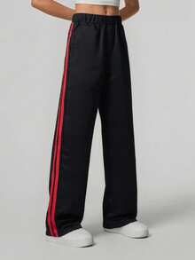 1 Peça Calça Casual de Perna Reta para Meninas e Adolescentes, Estilo de Rua Esportivo Casual, Primavera e Outono - Preto - Visão 5