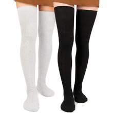 Women Thigh High Socks Extra Long Cotton Knit Warm Thick Tall Long Boot Stockings Leg Warmers,28126066 - 黑色 - 查看 1