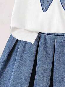 Toddler Girls' Bow Print Short Sleeve Top And Denim Skirt Set - White - View 4