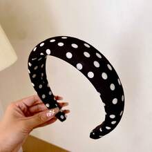 1pcs New French Retro Wide Polka Sponge Headband Fabric Elegant Versatile High Crown Pressure Hair Headband Internet Celebrity Hair Accessory Women - 黑色 - 查看 10