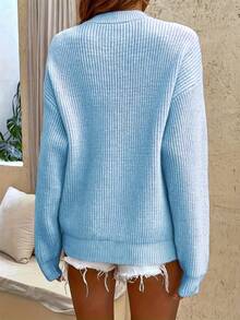 Plus Size, 's V-Neck Sweater - Soft Semi-Sheer Sweater Jacket With Collar, Winter Coat For Fall & Winter, Elegant Sweater For, Parties & Casual Outfits (Hand Wash/Dry Clean) - Màu xanh lam - Xem 3