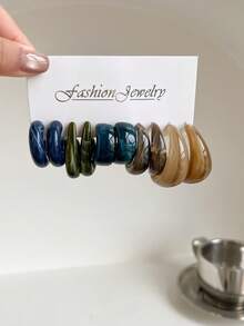 1 套 5 对米色经典时尚 C 形耳钉，欧美风格