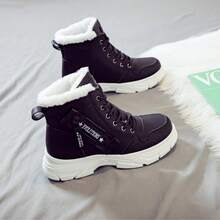 女士厚底保暖雪地靴，保暖内衬，百搭新款式，冬季 - 黑色 - 查看 1