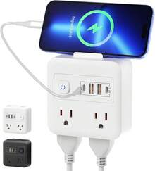 GALASALA Regleta Multicontacto Pared, Conector Multiple con 4 Enchufes de CA 4 USB(2 Type-C), Protector de Sobretensión, Sleek Socket, Enchufe Multiple para el Hogar Oficina Viajar Essentials(Blanco) - Blanco U86-2 - Ver 13