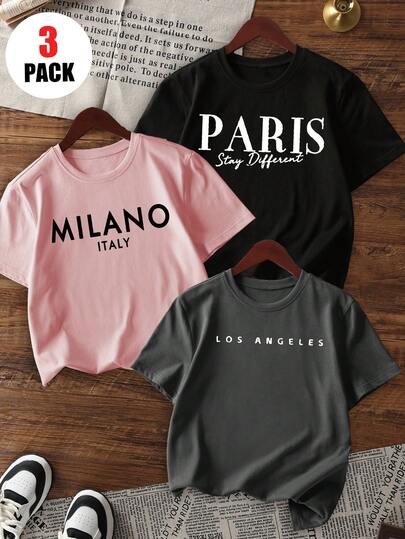 3 st/set för tween girl casual printed rund halsed kortärmad t-shirt, sommar studentkläder - färgglada t-shirts ger glädje till alla barn! Tween girl grafiska t-shirts, sommar