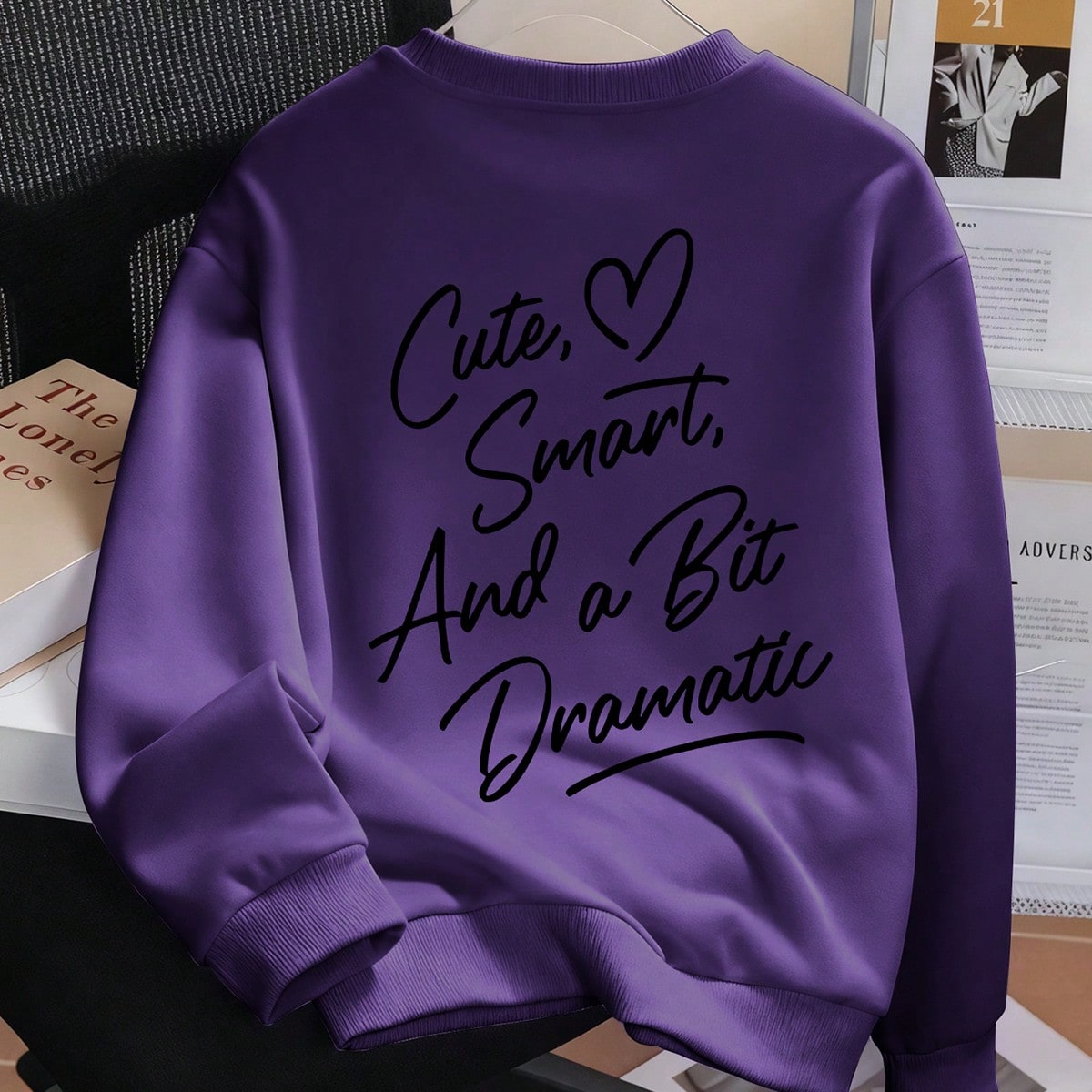 Sudadera holgada con estampado de eslogan y corazón para niña preadolescente, de uso casual y diario, para primavera/otoño