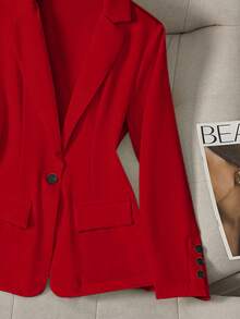 Women's Summer Solid Color Lapel Long Sleeve Single Button Casual Commuter Suit Thin Jacket - Red - View 6