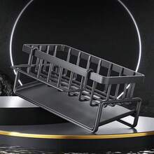 Black Kitchen Sink Sponge Rack With Automatic Drain Tray Kitchen Sink Storage Rack Self-Draining Dish Soap Sponge Holder Countertop-Friendly ABS Plastic - Black - View 9