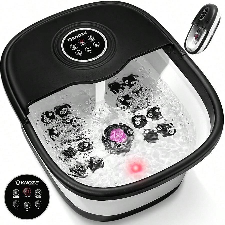 GSYY Collapsible Foot A Bath With Heat Remote Control Temperature Control Bubb Pu Stone Red Lig  16 Mas Roller Pedicure Foot A Foot Soaker For Soothe And  Tired Feet - Black - View 1