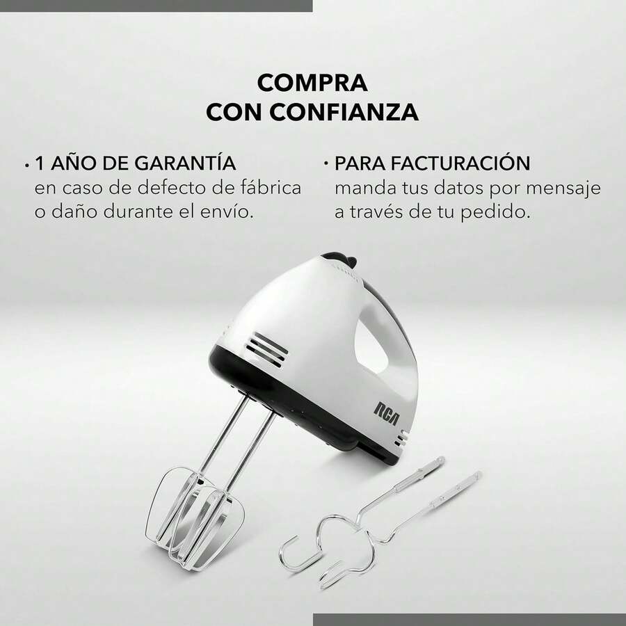 RCA Batidora de Mano RC-093 con 7 Velocidades, Motor de 100 W, Accesorios de Acero Inoxidable, Diseño Compacto, Portátil y Ligero, Ideal para Repostería, Mezclar Masa y Preparación de Alimentos. - 1 - Ver 1