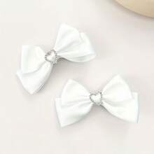 2 Elegant Shiny Rhinestone Heart Bow Hair Clips Vintage Women's Daily Use Hair Accessories - 粉色 - 查看 3