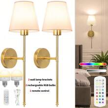 1/2pcs Rechargeable Remote Control Wall Lamp (Includes Rechargeable RGB Bulb), Camera Light, Living Room Lighting, Bedside Lamp, Ceiling Light, String Lights, Decorative Lighting, Night Light, Dimmable 15-Color Wall Lamp, Suitable For Bedroom, Living Room, Hallway, Bathroom, Kitchen And Walk-In Closet Lighting, Living Room Decor, Room Decor, Wall Decor, Apartment Essential, Christmas Home Decor (1800mAh) - RGB-15 Color Light - View 10