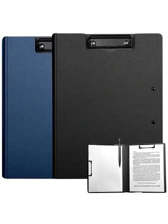 1pc A4 File Folder, Double Clip Design File Folder With Cover Backing Board, Expandable File Folder For Documents, Durable And Minimalist Design With Secure Clip