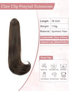 18英寸爪夹式马尾辫，合成波浪直发马尾辫接发，夹式马尾辫假发，蓬松日常马尾辫，女士适用 - 彩色 - 查看 3
