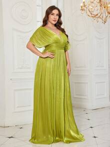 Đầm maxi dáng ôm cổ chữ V tay ngắn màu trơn chất liệu rayon dành cho nữ của UNITHORSE, thích hợp cho đám cưới, tiệc mùa xuân. - Màu xanh Ô liu - Xem 5