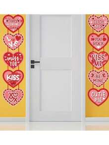 2pcs Heart-Shaped Door Hanging, For Atmosphere Decoration, Valentine's Day Background Decor, Party Supplies, Birthday, Door, Fireplace Banner - 彩色 - 查看 3