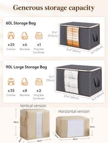 90l Large Storage Bags, 5 Packs Closet Organizers And Storage, Clothes Storage Bins With Lids, Foldable Blanket Storage Bags With Zippers, Clear Window And Reinforced Handles, Clothes Storage Bins With Lids, Foldable Storage Containers With Reinforced Handles For Clothing, Blanket, Bedding, Comforter(Grey, Navy Blue, Pink)