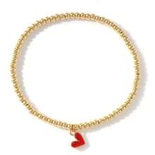 1PC Bohemian Minimal Copper Bead Bracelet, Colorful Single Sided Heart Shaped Copper Pendant Bracelet, Gold Bead Bracelet, Gold Bead Elastic Bracelet, Adjustable Bracelet, Lucky Bracelet, Stackable Bracelet, Couple Bracelet, Friend Gift, Birthday Gift, Friend Gift, Sisters Bracelet, Family Gift, Valentine's Day Gift, Christmas Gift