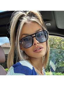 1 pieza Gafas de moda básicas para mujer, adecuadas para uso casual de negocios, regalo de otoño/invierno - Mi Nail/Marco negro Pieza azul - Ver 5