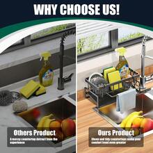 Black Kitchen Sink Sponge Rack With Automatic Drain Tray Kitchen Sink Storage Rack Self-Draining Dish Soap Sponge Holder Countertop-Friendly ABS Plastic - Black - View 7