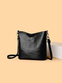 1 pieza Bolso bandolera de gran capacidad, ligero y de unicolor de piel de PU con decoración metálica, adecuado para uso diario de mujeres, versátil