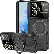 Protective Case With Ring Holder & Large Camera Cutout For Xiaomi POCO X7 Pro 5G, Shockproof Tempered Glass Back Cover - Black - View 8