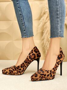 SVRM Women's High Heel Pointed Toe Faux Suede Leopard Print Platform Pumps, Suitable For Work And Commute - Multicolor - View 2