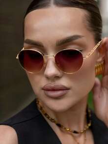 金属链圆形时尚眼镜 - 时尚高端街头风女款眼镜 - 彩色 - 查看 10