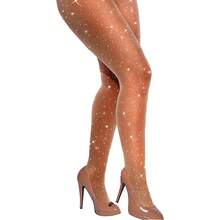 Sexy Glittery Fishnet Stockings + High-Waisted Crystal Sequined Fishnet Tight Pants, Women's Party Pantyhose - Màu be - Xem 1
