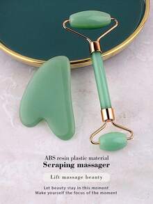 1pc/2pcs/3pcs Facial Beauty Massage Set, ABS Resin Material Double Head Roller Massage, Triangle Scraping Board, Soft Silicone Ice Mold, Body Gua Sha Massage Tools Set, Green