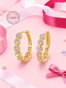 Artepollo 925 Sterling Silver Zirconia Earrings For Women, 14K Gold Plated Earrings, Hypoallergenic, Fade Resistant, Lightweight, Daily Jewelry, Gift Box Packaging, Gift