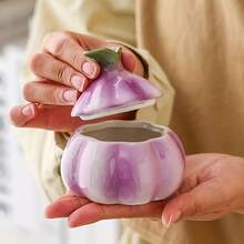 1pc Purple Garlic Ceramic Storage Jar - Tabletop Organizer Box With Lid, Decorative Kitchen & Dining Decor, Durable Ceramic For Home, Office, Or Gift, Perfect For Garlic, Spices, And Small Items, Garlic Storage, Romantic Theme Kitchen Storage Jars - Multicolor - View 3