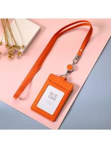 紋理卡片套，可縮收夾和掛繩，適用於學生和專業人士，PU皮革身份證卡卷軸 - 豎 - 查看 16