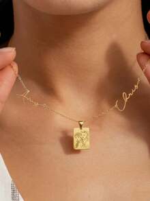 Custom 2 Names Necklace , Personalized Photo Engraved Necklace, Custom Picture Engraving, 18k Stainless Steel Necklace ,Gold /Sliver Portrait Pendant, Personalized Family/Pet Jewelry, Perfect Gift - Multicolor - Customize Your Name + Picture - View 3