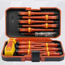 Bộ tua vít cách điện 13 chi tiết/7 chi tiết, tua vít điện cao áp dành cho thợ điện, chất liệu kim loại, vận hành bằng tay không dùng điện, đầu tua vít dẹt có thể thay thế, kèm hộp đựng. - Nhiều màu - Xem 7