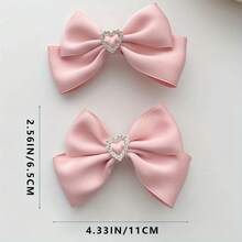 2 Elegant Shiny Rhinestone Heart Bow Hair Clips Vintage Women's Daily Use Hair Accessories - 粉色 - 查看 4
