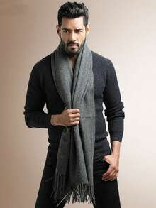 Men's Pashmina Scarf/Shawl/Long Winter Scarf - Cinza Escuro - View 3