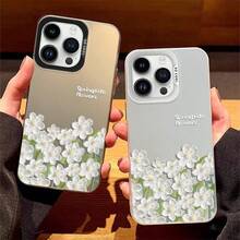 Acryl Handyhülle für iPhone 17 Pro Max, 16 Pro, 15 Plus/14/13/12/11, Mattes Design mit Weißen Blumen-Print, Springtide Flowers Motiv, Anti-Kratz & Schock-absorbierend,  Handy-Schutz - Schwarz - Übersicht 1