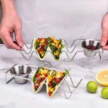 2/4pcs Stainless Steel Taco Holder Set With Sauce Cups Spoon Detachable Condiment Cups Rust-Resistant, Dishwasher Safe Taco Stand For Kitchen Use Mexican Restaurant Style Pancake Rack, Pizza Display Stand, Spring Roll Food Rack - Multicolor - View 5