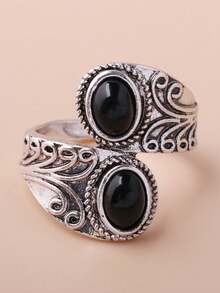 1 chiếc nhẫn nhựa đen hình bầu dục bạc cổ điển, nhẫn đá quý giả thời trang dành cho nữ với nhiều màu sắc khác nhau - màu đen - Xem 10