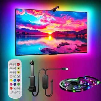 RGBIC LED TV Backlight, Supports AR Color Matching, Music Synchronization, USB Powered, Dimmable, Color Changing, Ideal For Movie Nights, Parties And Games.