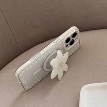 White Lily Flower Magnetic Phone Case Stand, Expandable Portable Minimalist Phone Holder Bracket Compatible With IPhone, Android Phone, Gift For Birthday, Family, Friends Push-Pull Phone Grip Phone Accessories - 彩色 - 查看 2