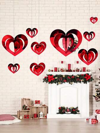 16 piezas Decoración colgante en espiral con etiquetas en forma de corazón 3D - Decoraciones rojas de amor para el Día de San Valentín, adecuadas para regalos de despedida de soltera