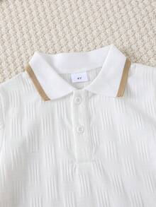 男童两件套：罗纹领半开襟POLO衫和松紧腰休闲短裤，春夏款 - 白色 - 查看 4