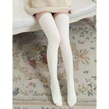 Women Thigh High Socks Extra Long Cotton Knit Warm Thick Tall Long Boot Stockings Leg Warmers,28126066 - 黑色 - 查看 5