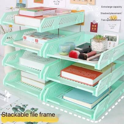 1 pieza Organizador de escritorio de 3 niveles, Soporte para documentos, Cesta para suministros de oficina, Papelería para estudiantes