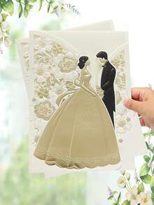 5张/10张新郎新娘邀请函，含信封贴纸，5 x 7英寸空白邀请卡，婚礼，新娘场景 - 彩色 - 查看 1